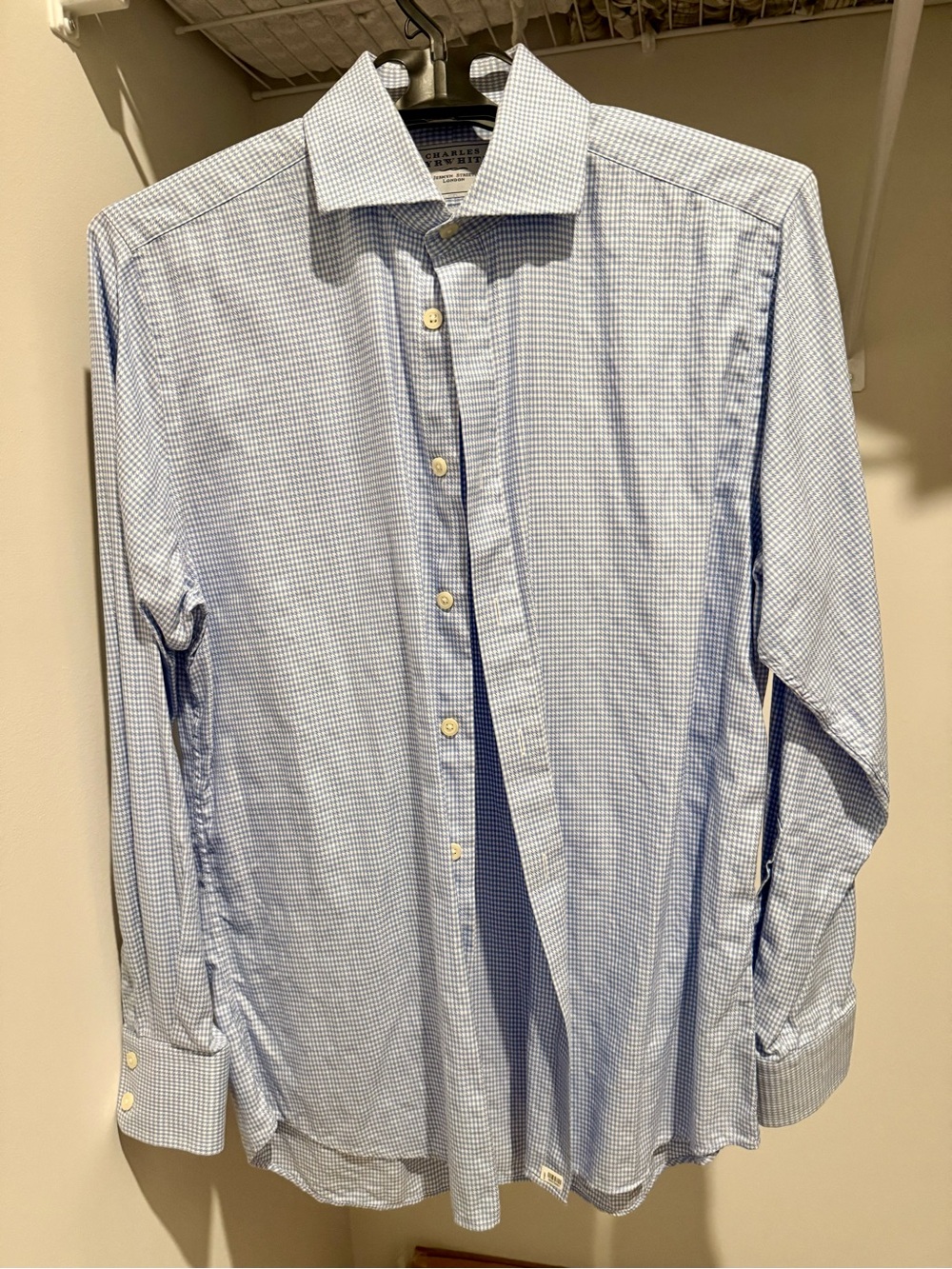 Men's Light Blue Micro-Check Charles Tyrwhitt Dress Shirt 15/33